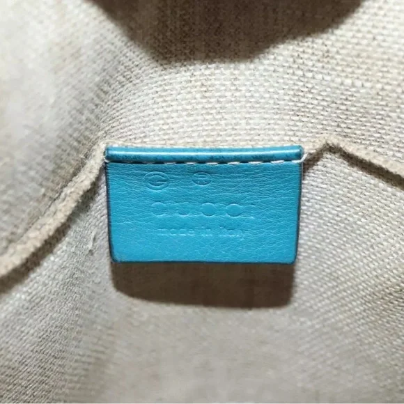 Authentic GUCCI Micro GG Canvas Hand Bag Leather 2way Turquoise Blue with strap - Picture 10 of 17